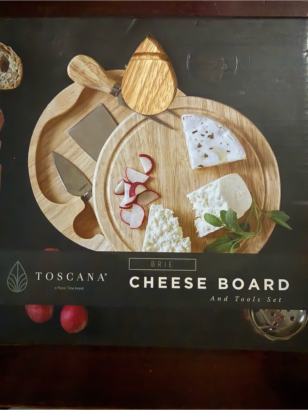 Natural Wood Brie Cheese Board with Tools - Light Wood